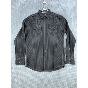 Roar Button Down Shirt Mens Large Black Pinstripe Embroidered Buckle Exclusive